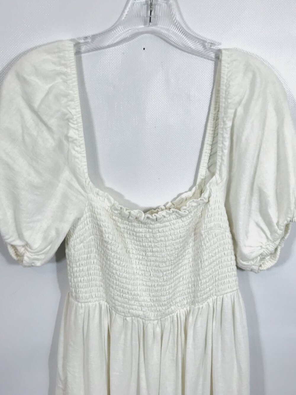 Abercrombie Linen Summer Dress Smocked Puff Sleeve Tiered Boho Midi White M - Picture 3 of 13